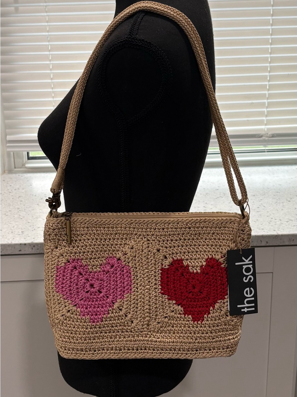 NWT The Sak Lumi Crocheted Handbag with Adorable Heart Accent